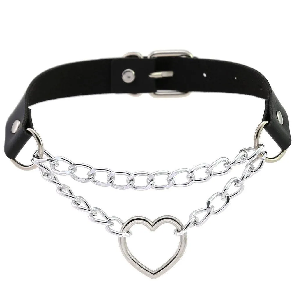 PU Leather Rivet Choker Chain Necklace