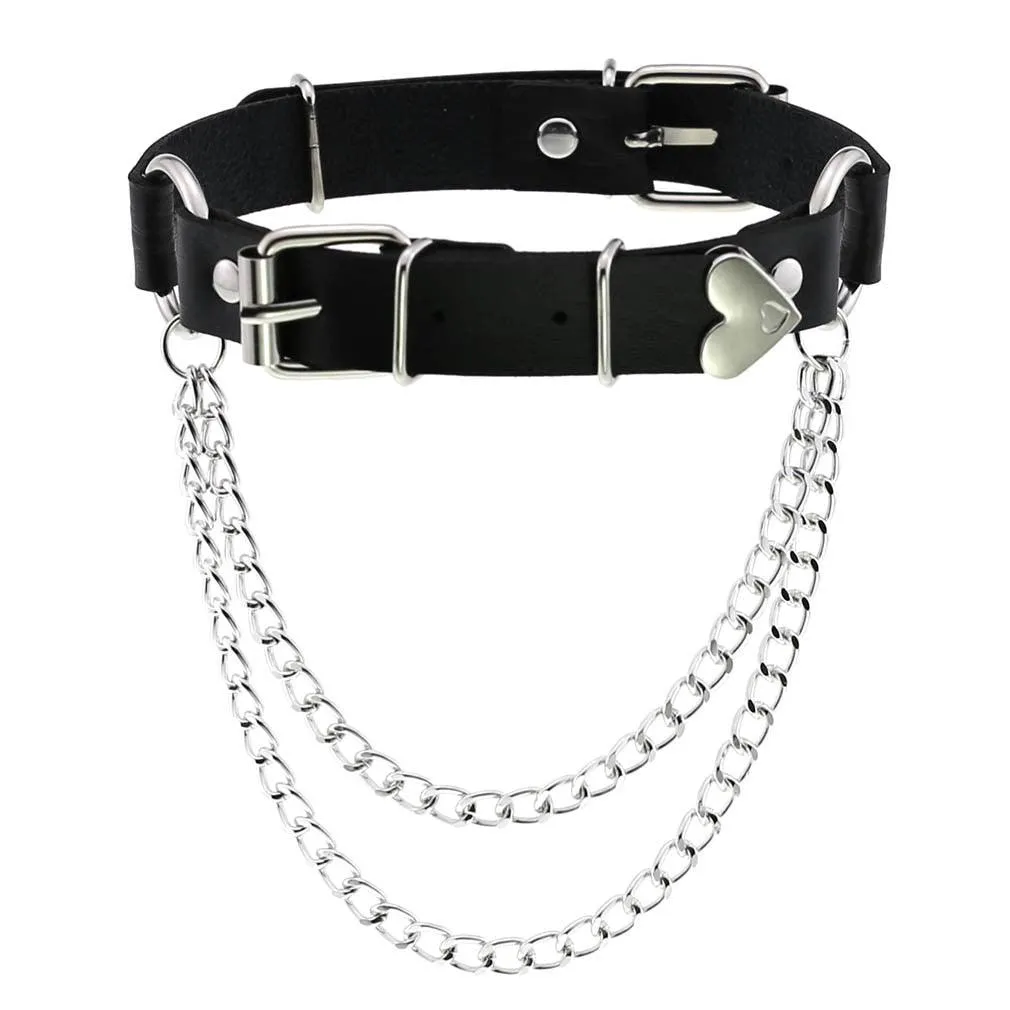 PU Leather Rivet Choker Chain Necklace