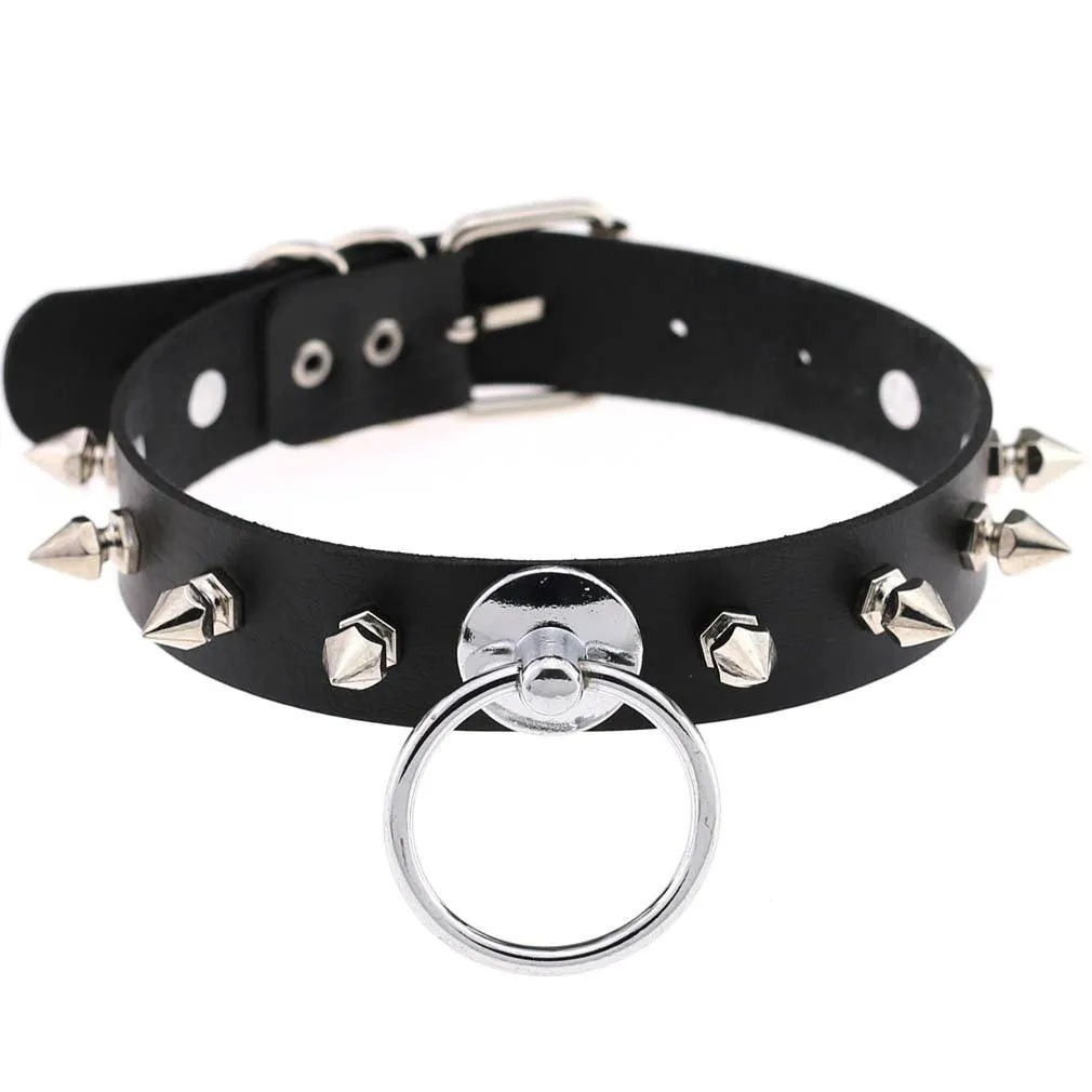 PU Leather Rivet Choker Chain Necklace