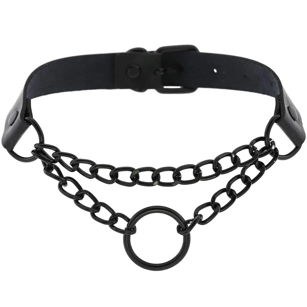 PU Leather Rivet Choker Chain Necklace
