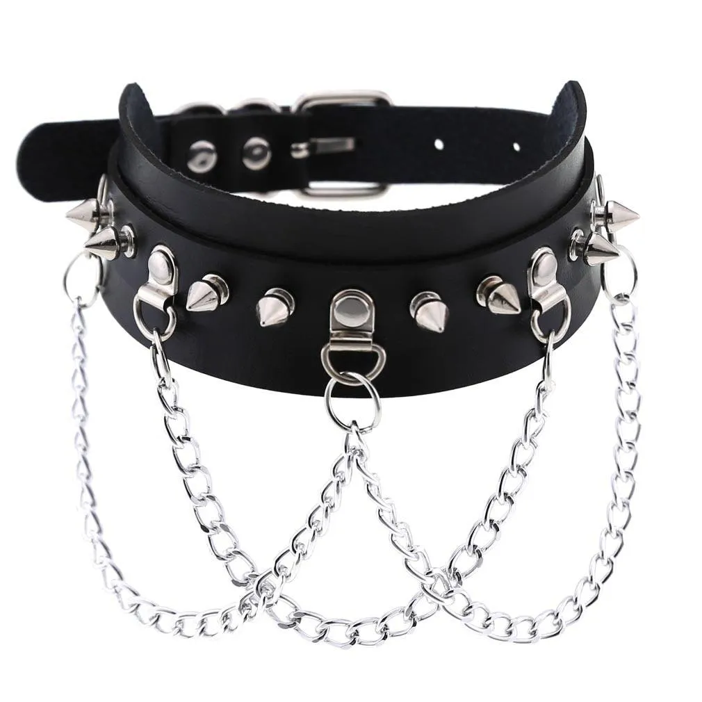 PU Leather Rivet Choker Chain Necklace