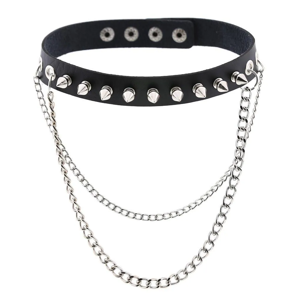 PU Leather Rivet Choker Chain Necklace