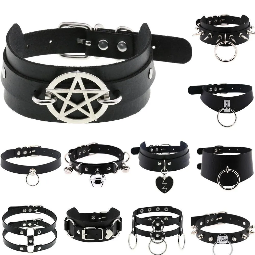 PU Leather Rivet Choker Chain Necklace