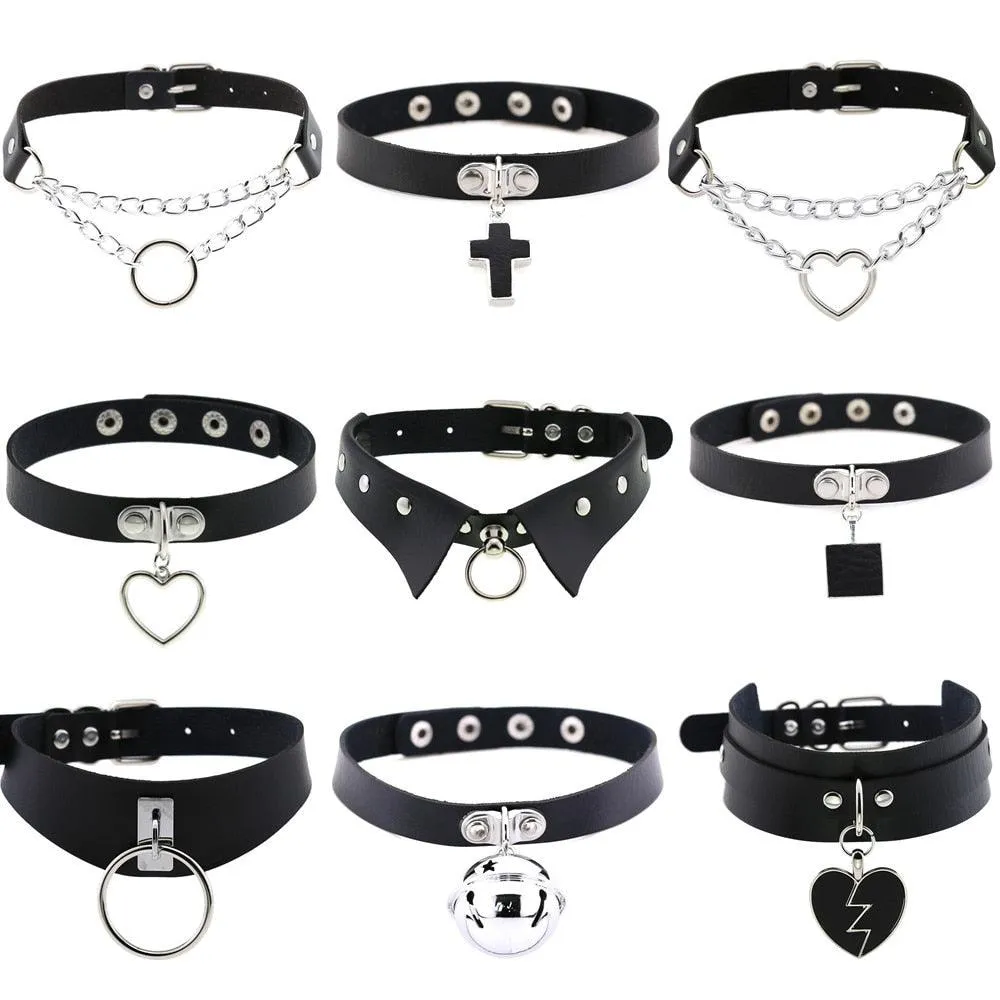 PU Leather Rivet Choker Chain Necklace