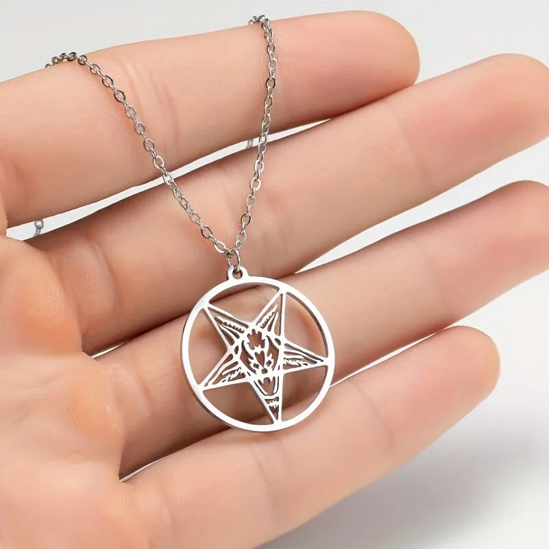 Punk Stainless Steel Pentagram Necklace Skull Halloween Gift