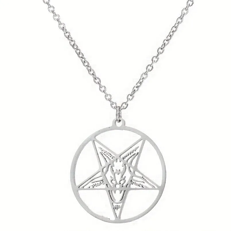 Punk Stainless Steel Pentagram Necklace Skull Halloween Gift