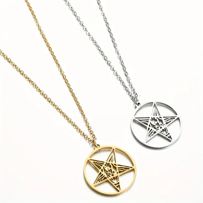 Punk Stainless Steel Pentagram Necklace Skull Halloween Gift