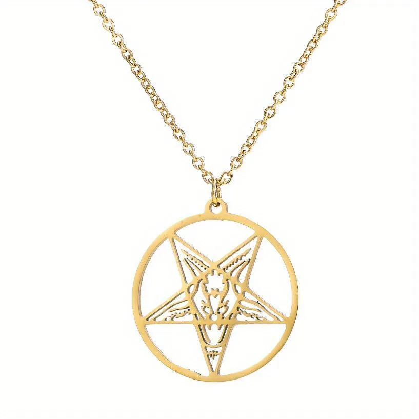 Punk Stainless Steel Pentagram Necklace Skull Halloween Gift