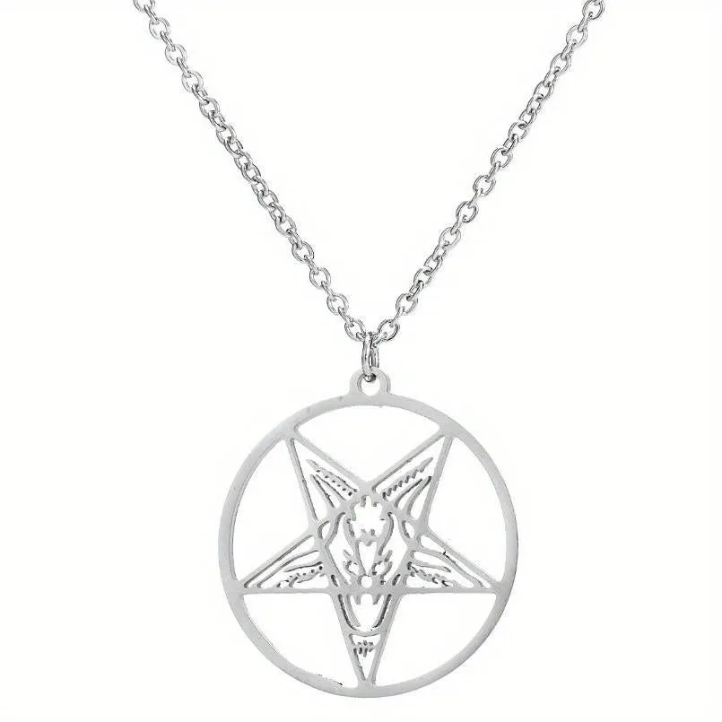 Punk Stainless Steel Pentagram Necklace Skull Halloween Gift