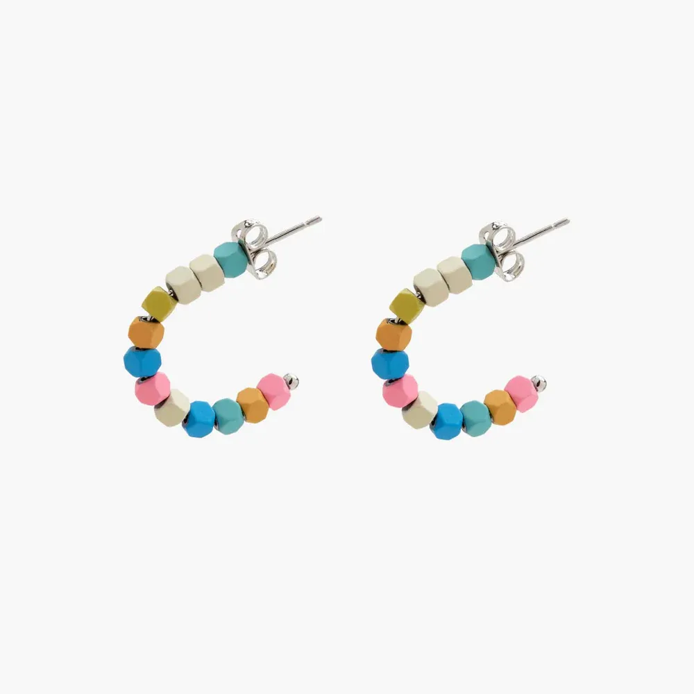 Pura Vida Bahama Bead Hoop Earrings ~ Silver