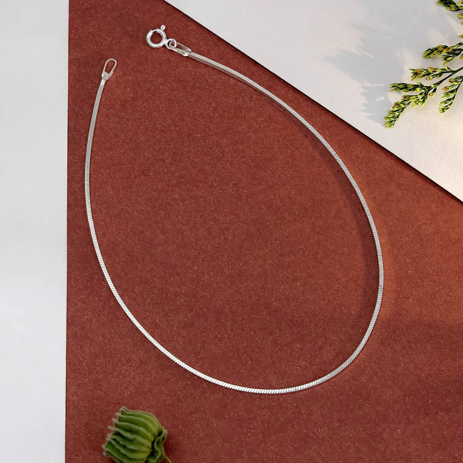 Pure 925 Sterling Silver Flat Snake Chain Silver Anklets