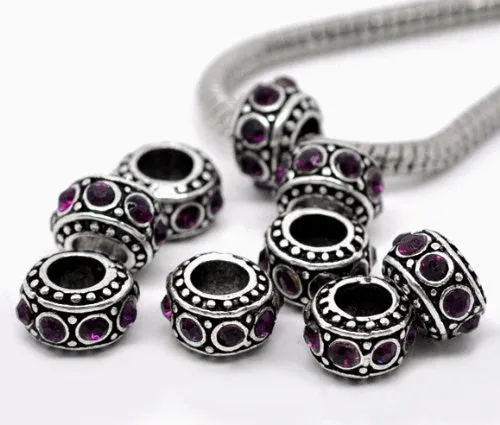 Purple Birthstone Spacer Bead Charm for european snake chain charm Bracelet