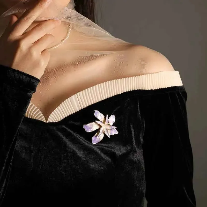 Purple Gold Bauhinia Orchid Brooch Pin