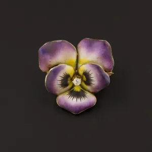 Purple Pansy Brooch | Antique Enamel Flower Pin