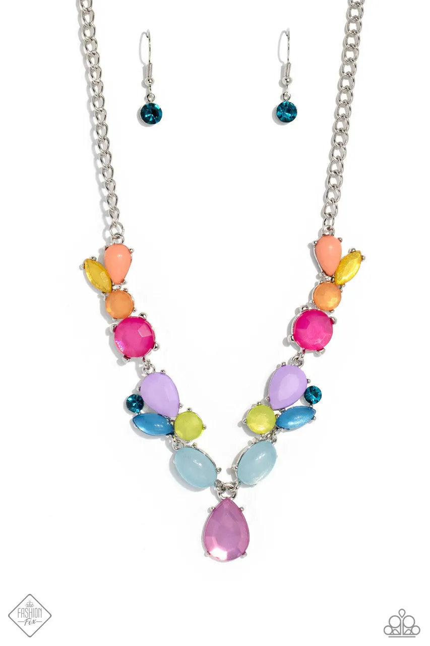Puzzled Production - Multi - Multi-Colored Bead Paparazzi Short Necklace - May 2023 Glimpses of Malibu
