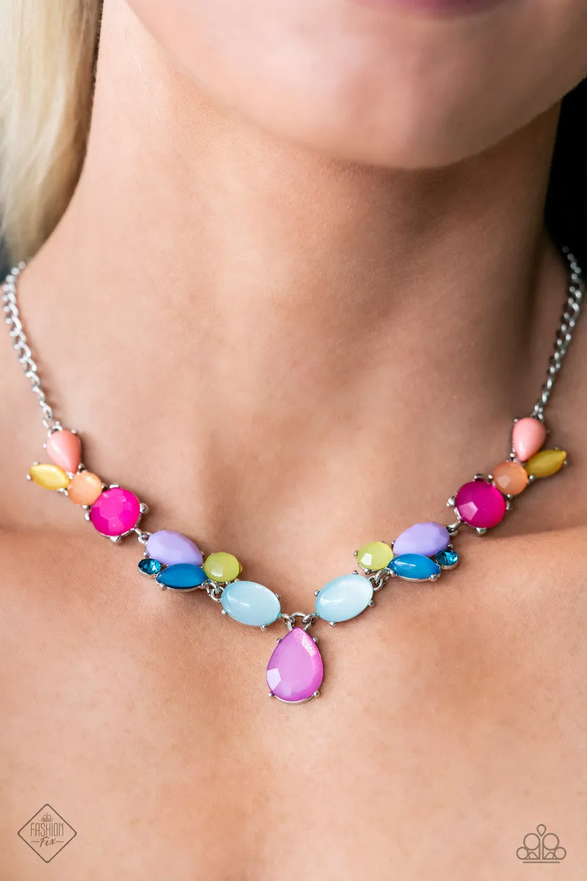Puzzled Production - Multi - Multi-Colored Bead Paparazzi Short Necklace - May 2023 Glimpses of Malibu