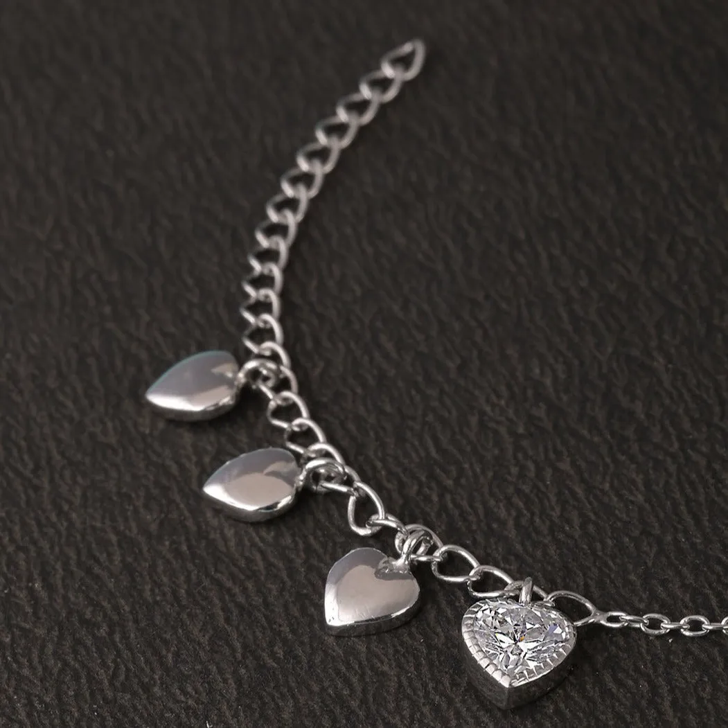 Quad Heart Charm Anklet in 92.5 Sterling Silver