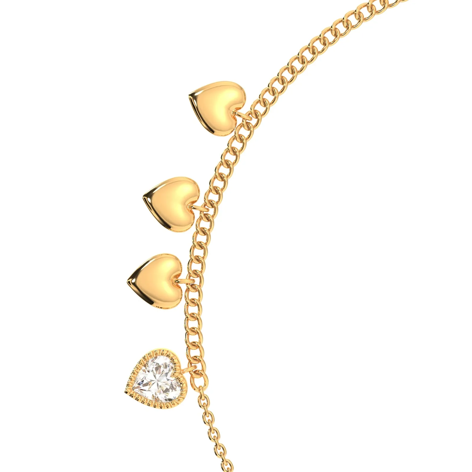 Quad Heart Charm Anklet in 92.5 Sterling Silver