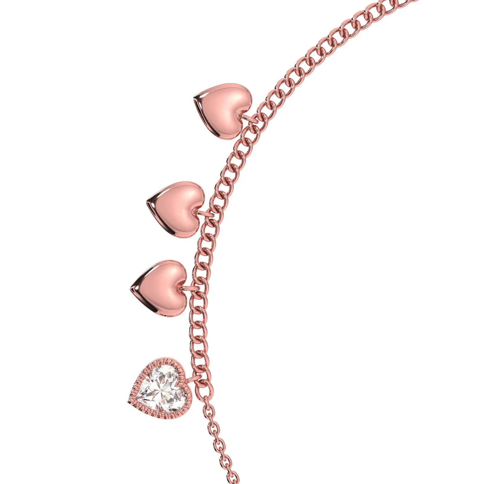 Quad Heart Charm Anklet in 92.5 Sterling Silver