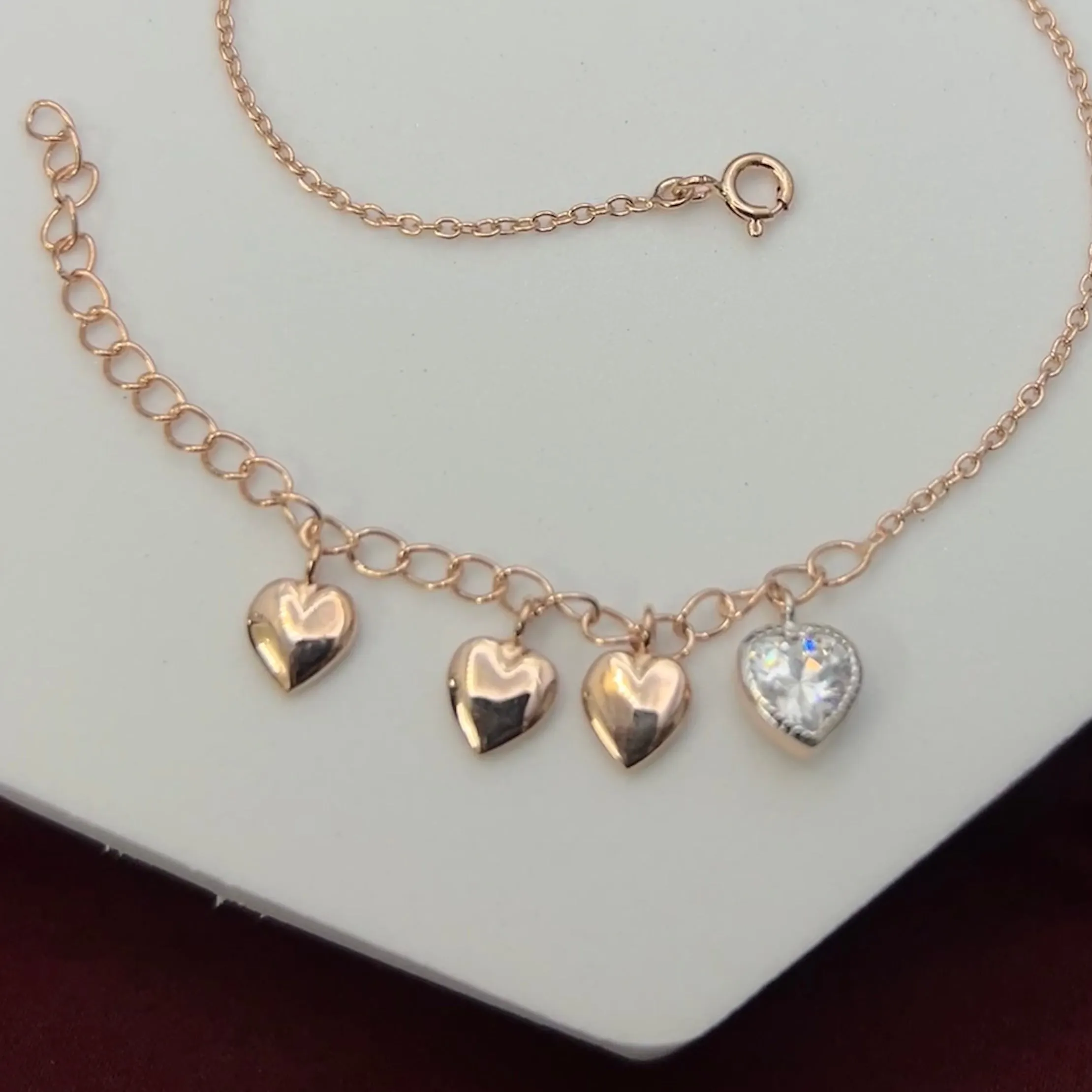 Quad Heart Charm Anklet in 92.5 Sterling Silver