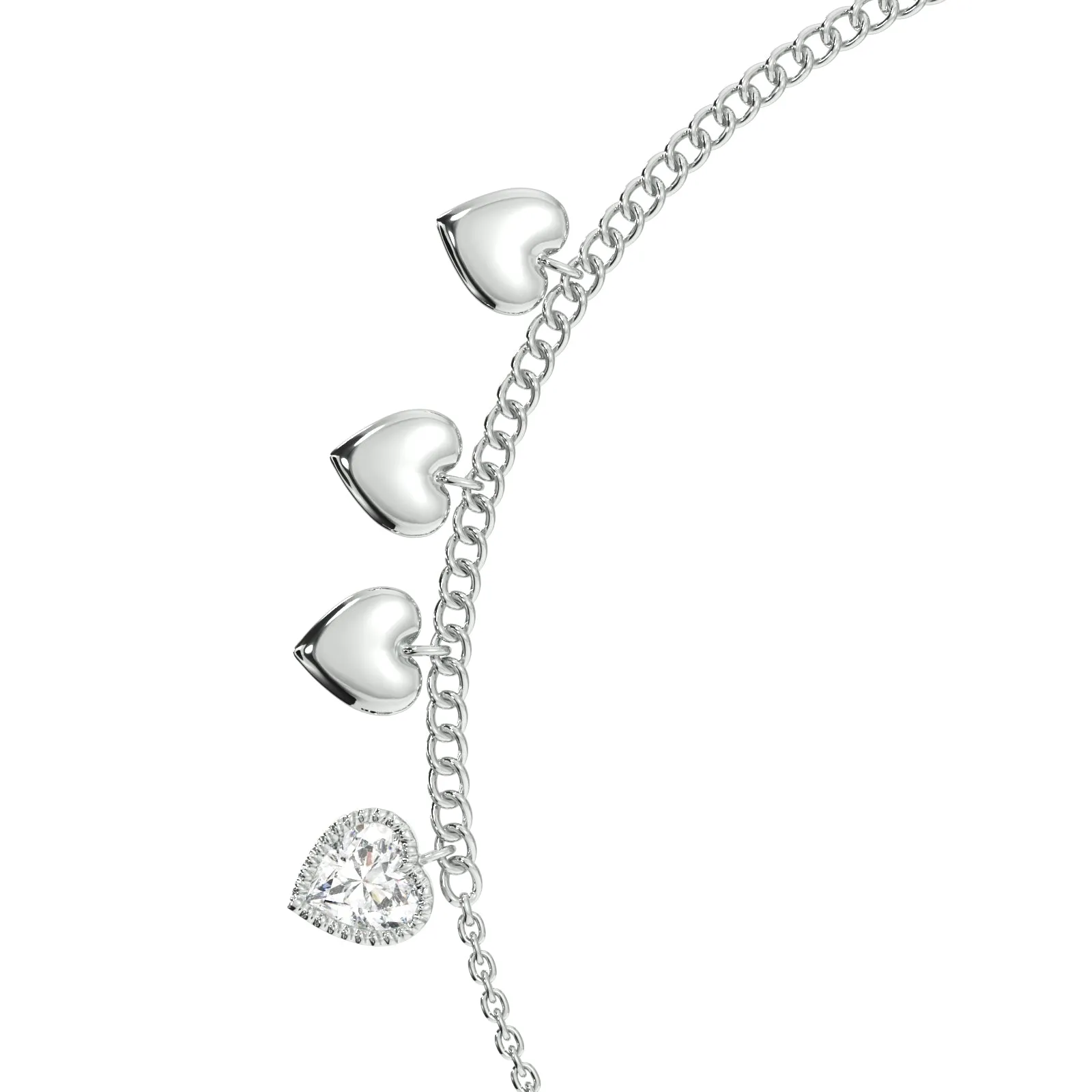 Quad Heart Charm Anklet in 92.5 Sterling Silver