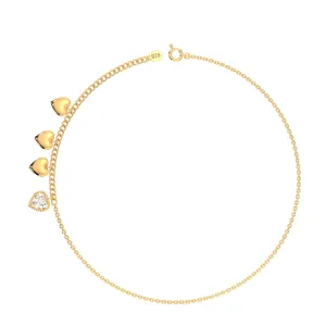 Quad Heart Charm Anklet in 92.5 Sterling Silver