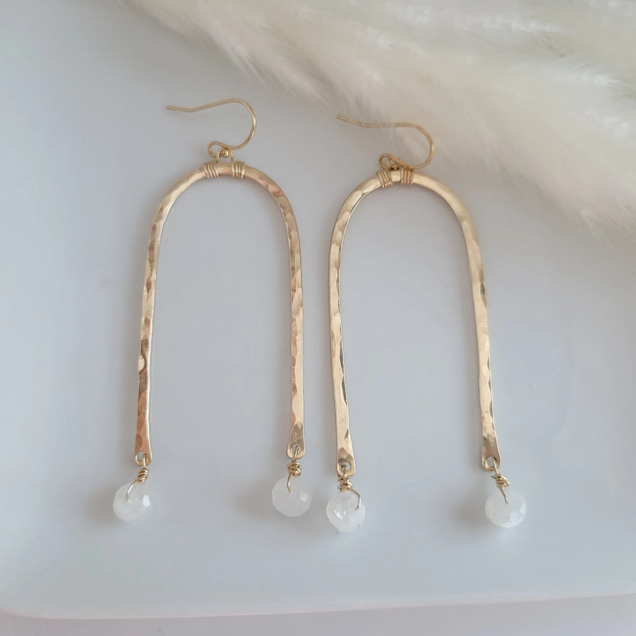 Rainbow and Stone Dangle Earrings - Large or Small - Sterling, Gold or Rose Gold