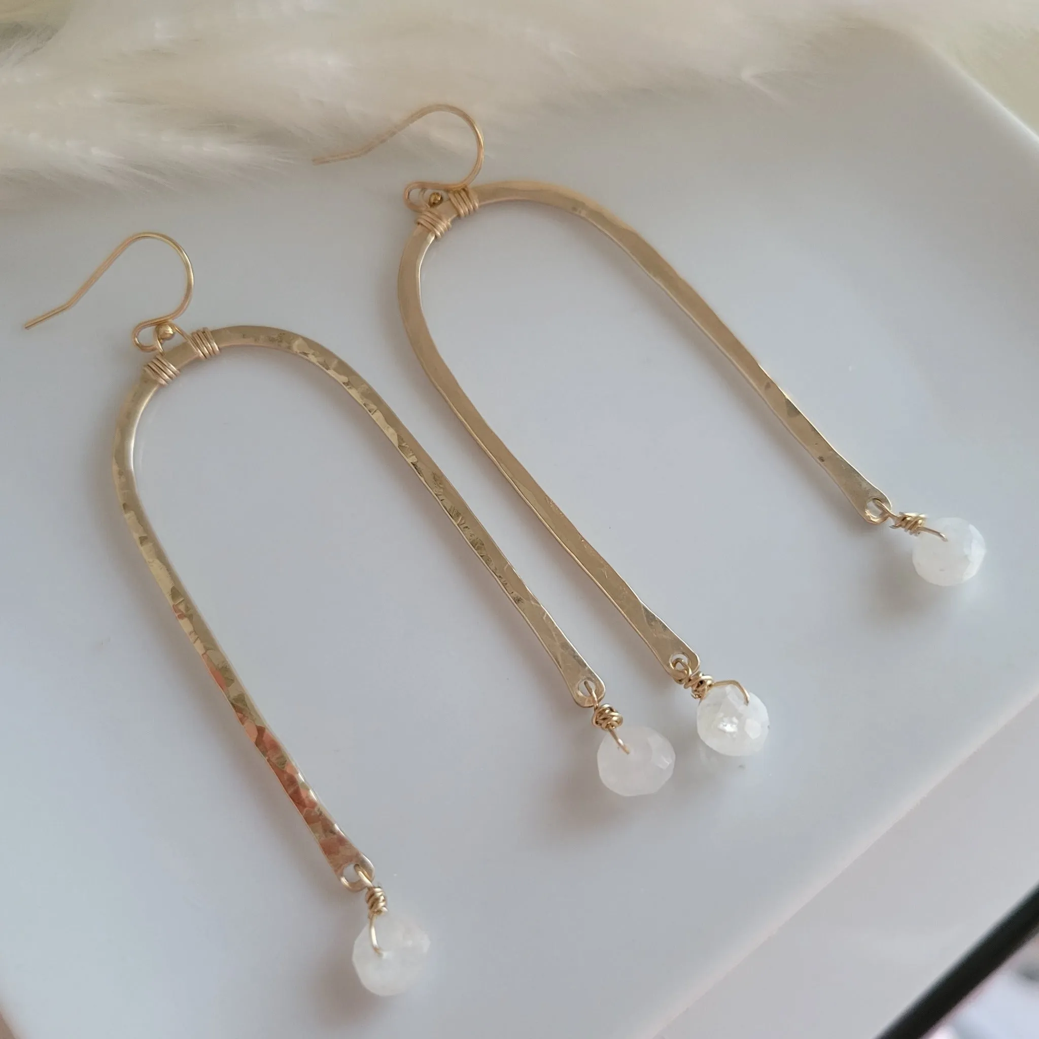 Rainbow and Stone Dangle Earrings - Large or Small - Sterling, Gold or Rose Gold