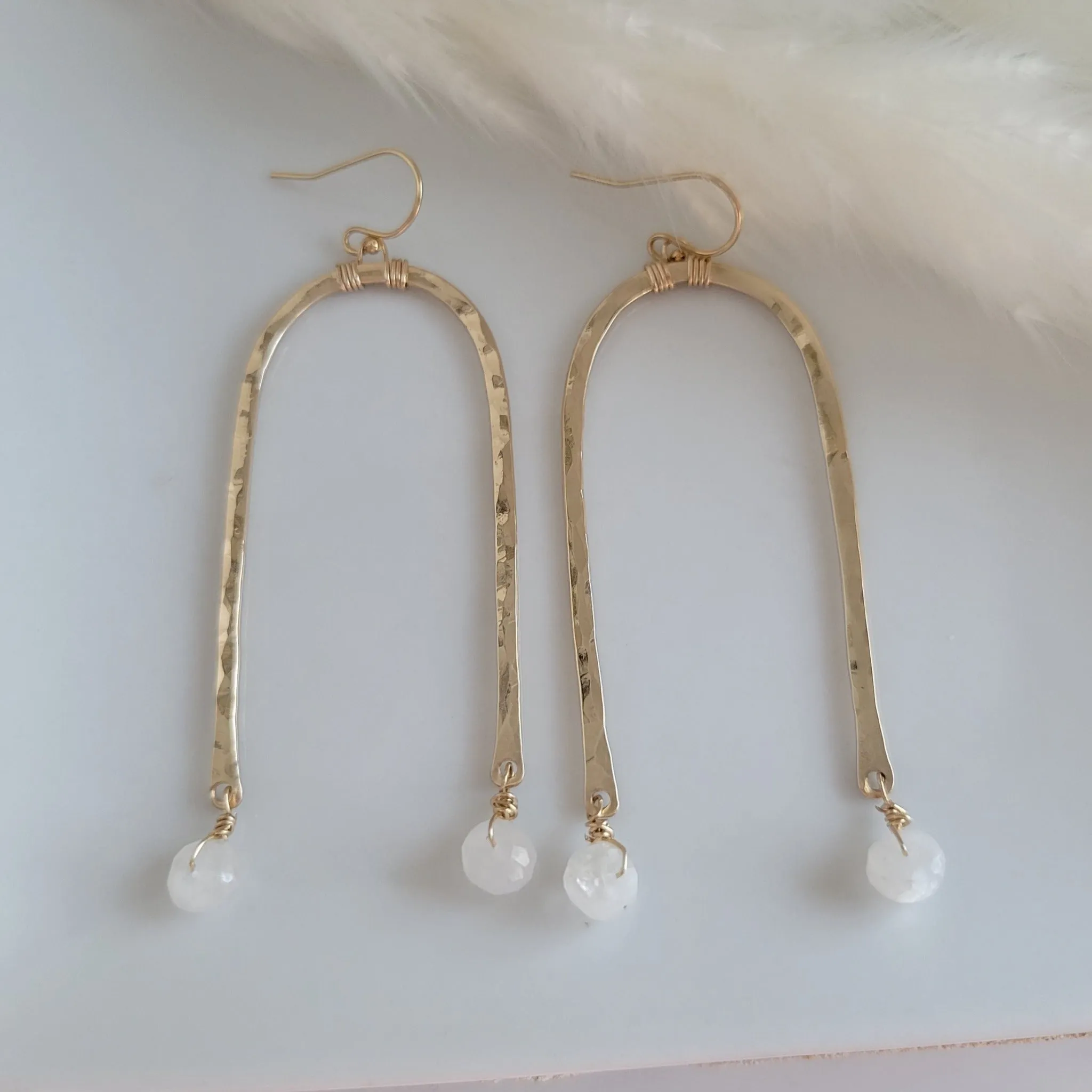Rainbow and Stone Dangle Earrings - Large or Small - Sterling, Gold or Rose Gold