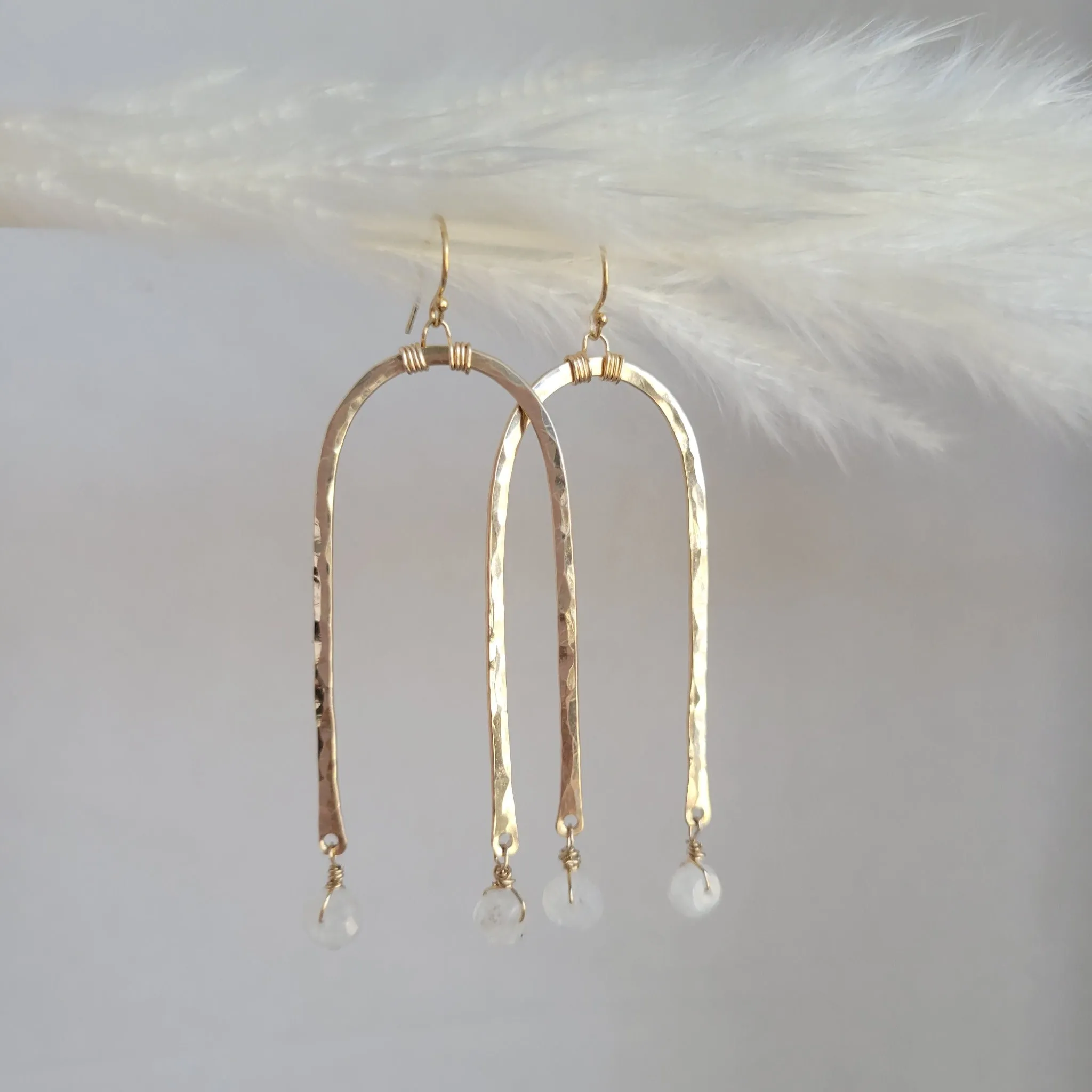 Rainbow and Stone Dangle Earrings - Large or Small - Sterling, Gold or Rose Gold