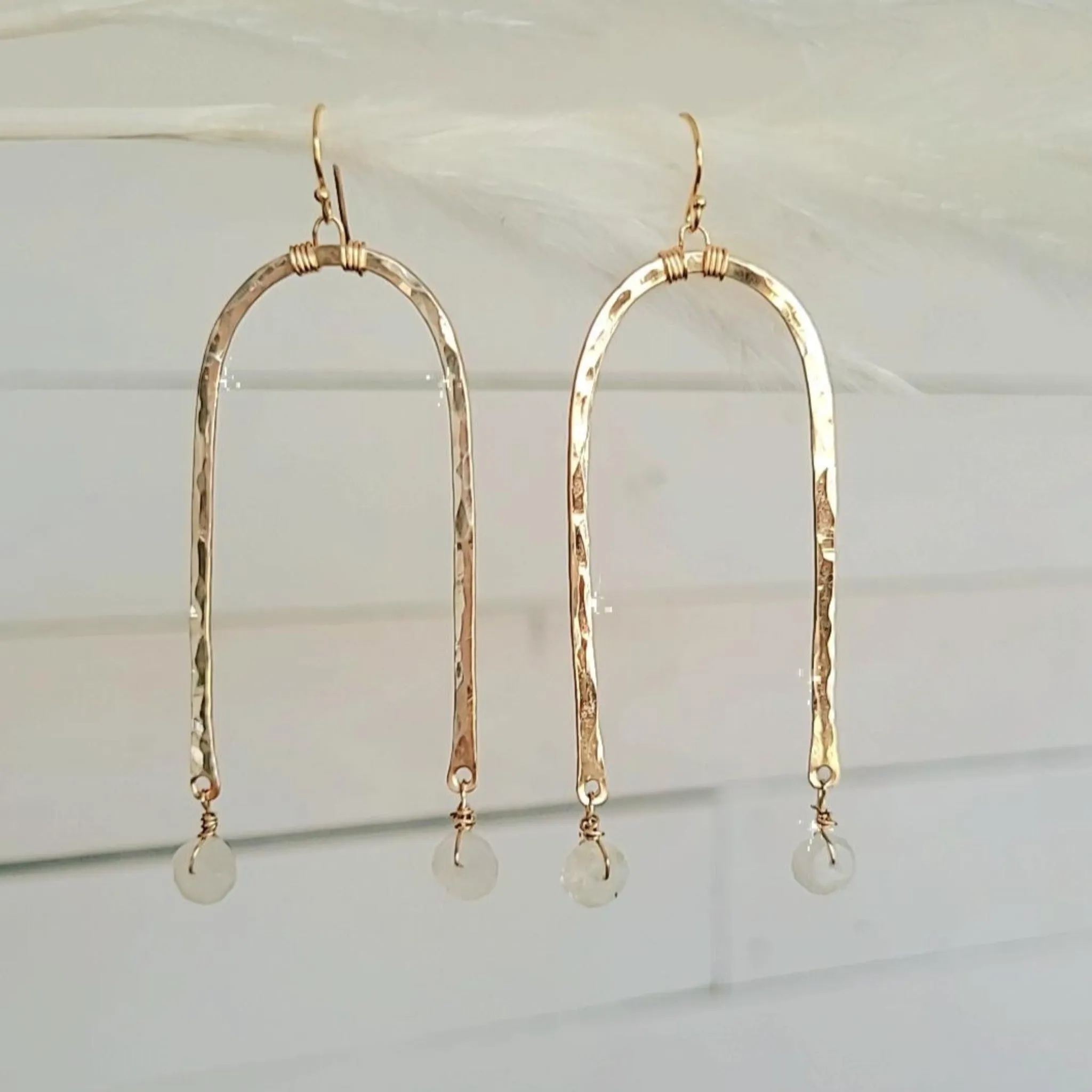 Rainbow and Stone Dangle Earrings - Large or Small - Sterling, Gold or Rose Gold