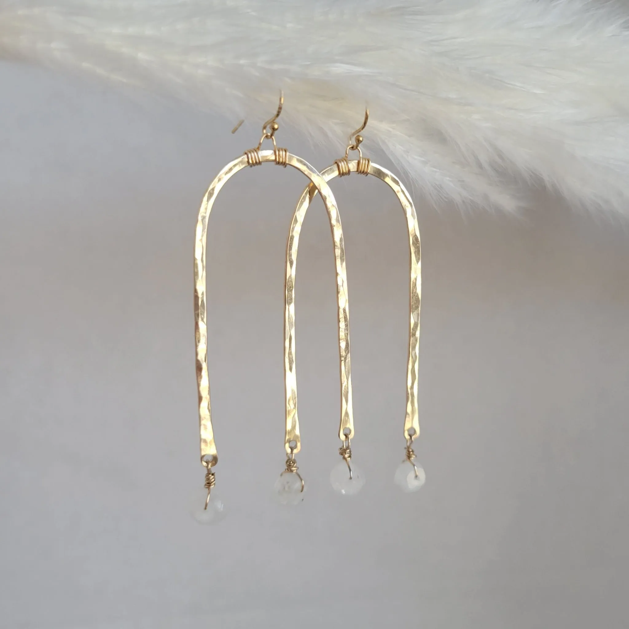 Rainbow and Stone Dangle Earrings - Large or Small - Sterling, Gold or Rose Gold