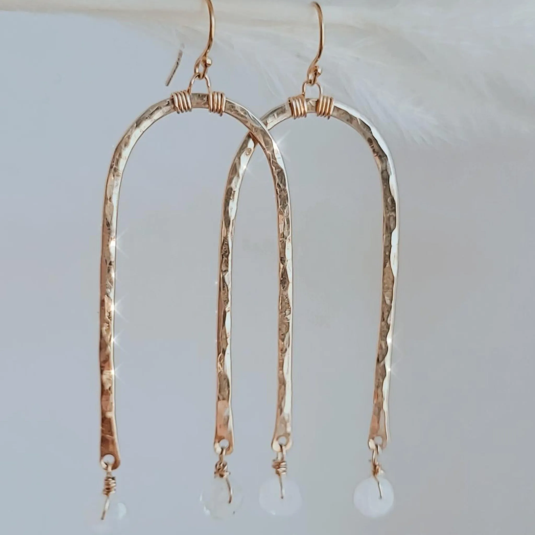 Rainbow and Stone Dangle Earrings - Large or Small - Sterling, Gold or Rose Gold