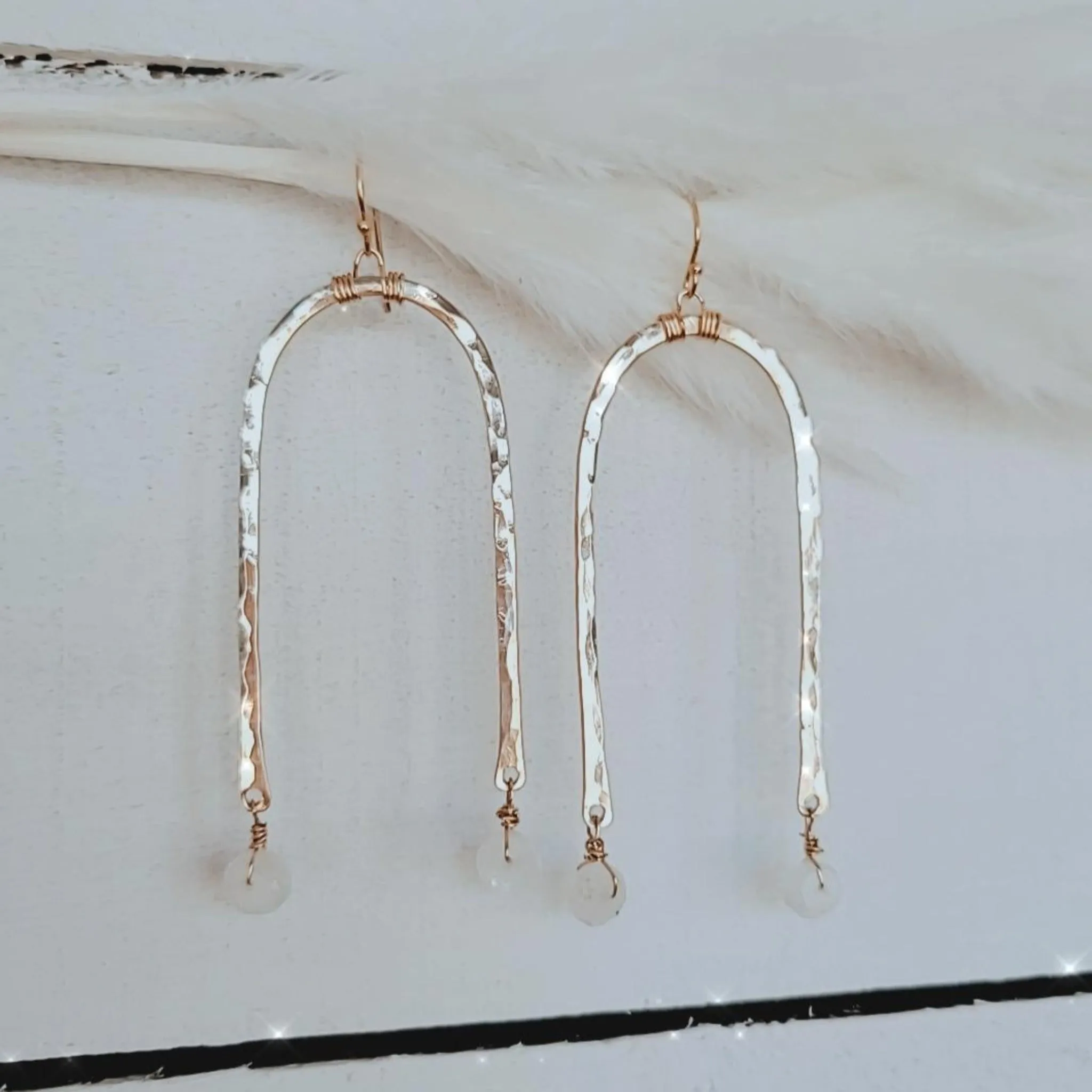 Rainbow and Stone Dangle Earrings - Large or Small - Sterling, Gold or Rose Gold