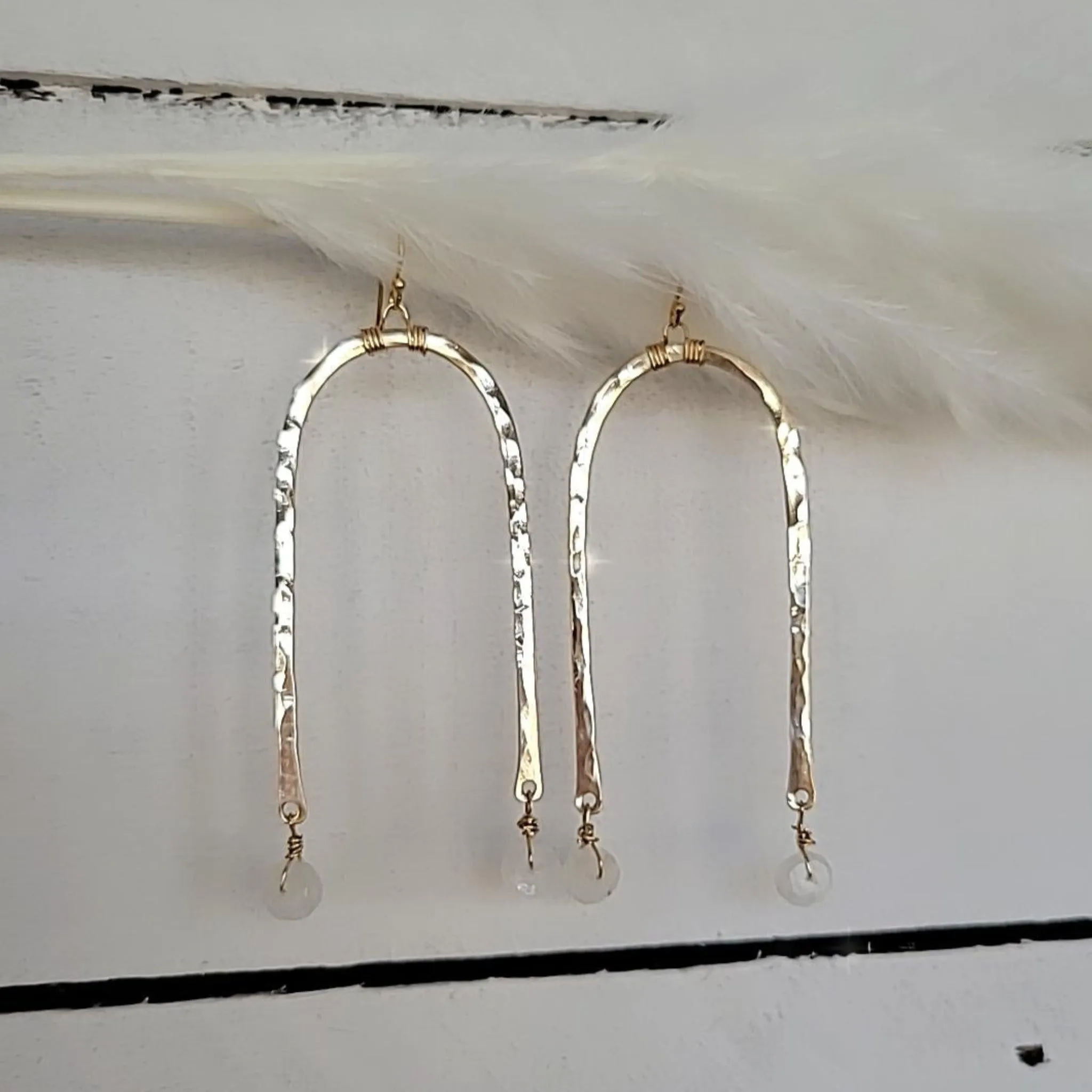 Rainbow and Stone Dangle Earrings - Large or Small - Sterling, Gold or Rose Gold