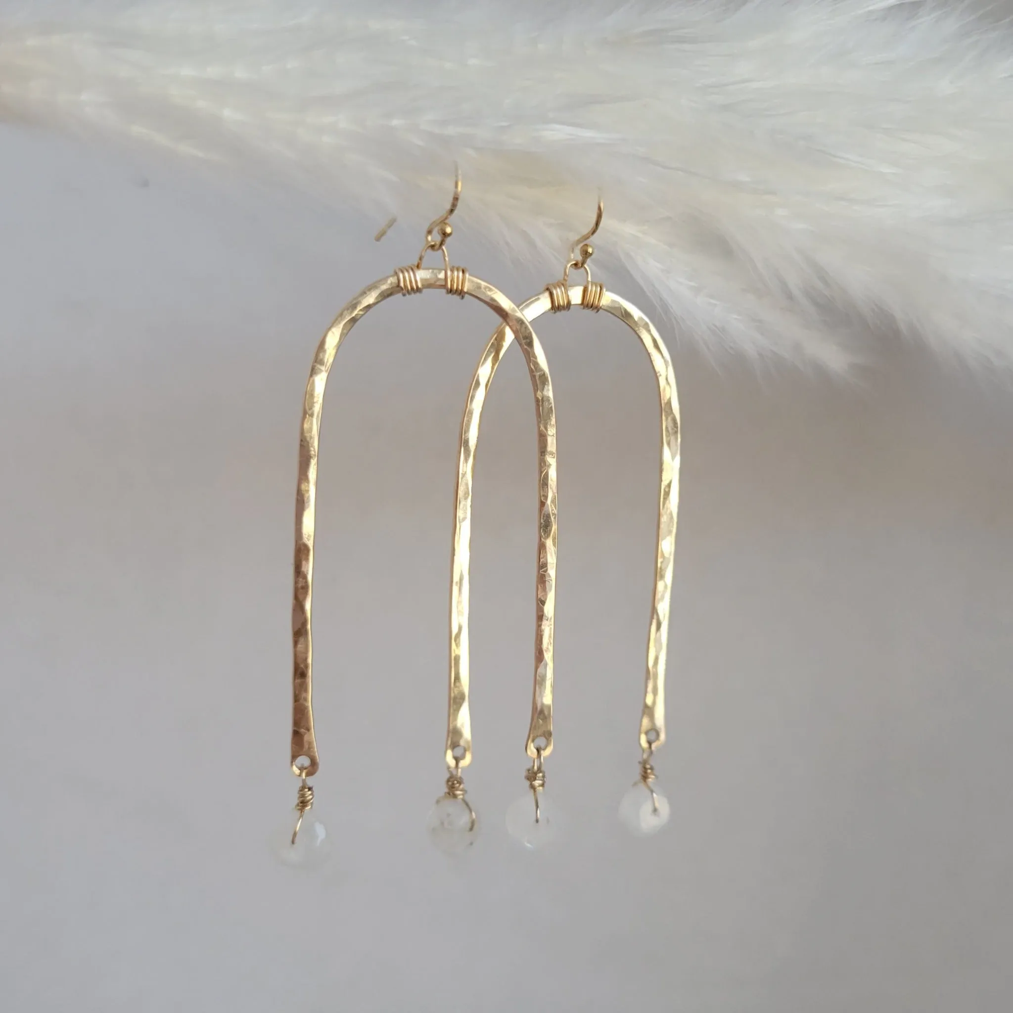 Rainbow and Stone Dangle Earrings - Large or Small - Sterling, Gold or Rose Gold