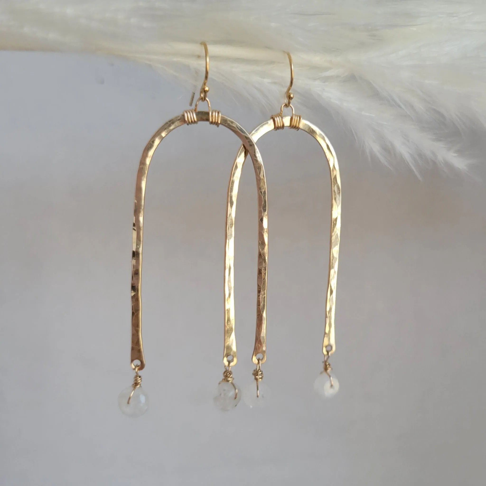 Rainbow and Stone Dangle Earrings - Large or Small - Sterling, Gold or Rose Gold