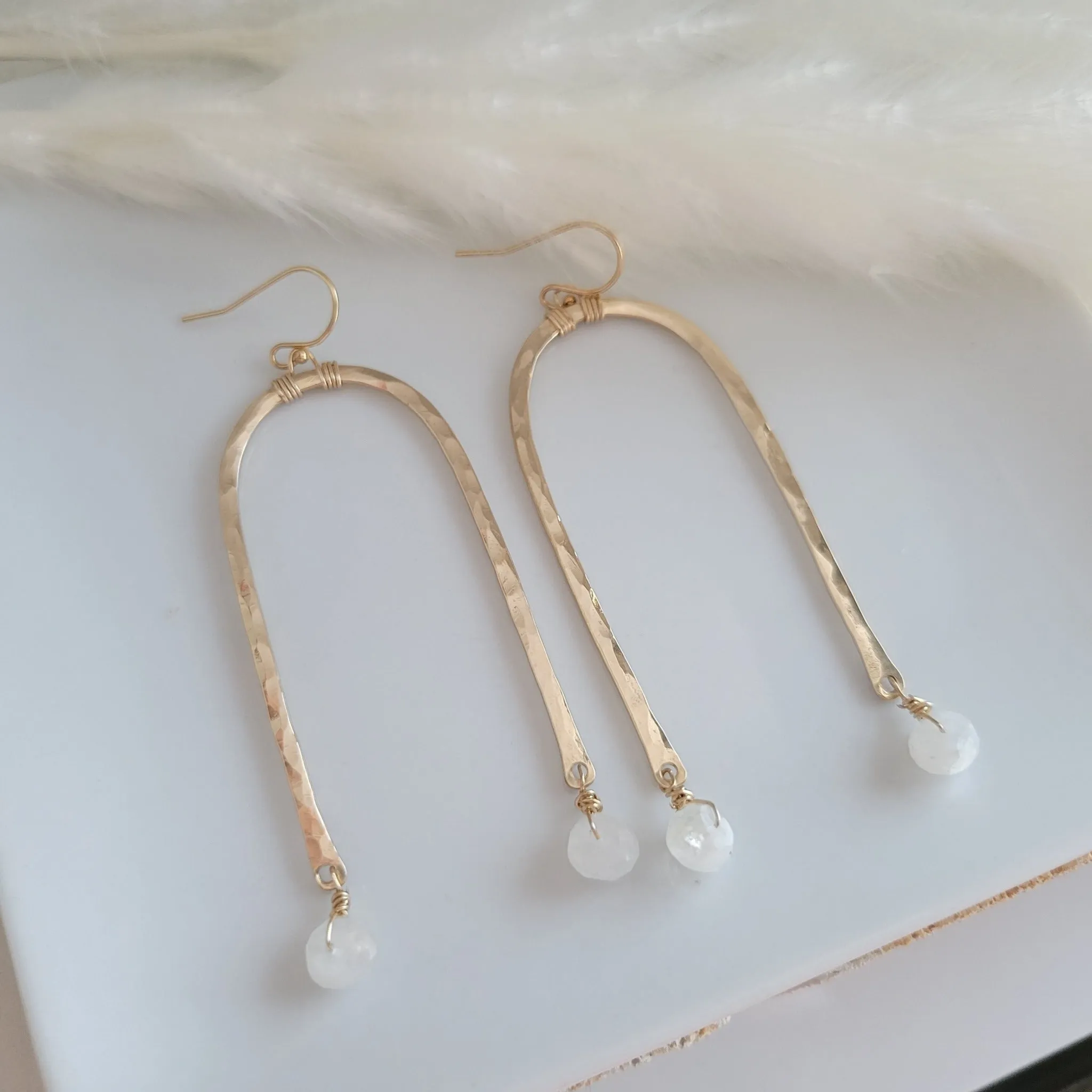 Rainbow and Stone Dangle Earrings - Large or Small - Sterling, Gold or Rose Gold