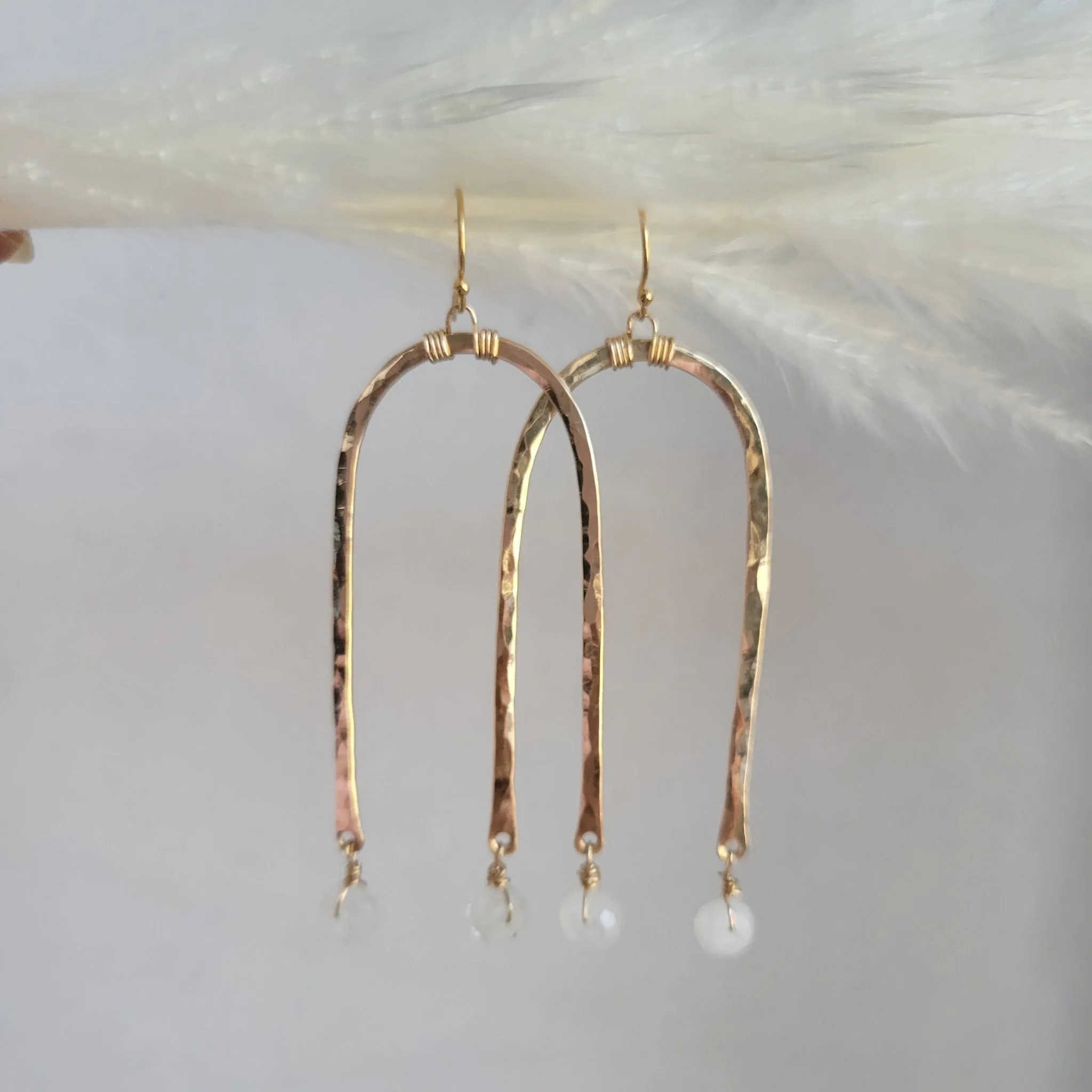 Rainbow and Stone Dangle Earrings - Large or Small - Sterling, Gold or Rose Gold