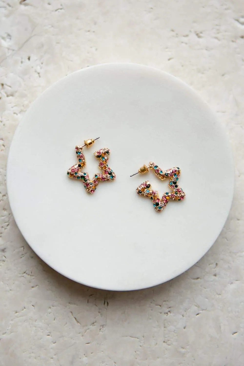 Rainbow Crystal Star Hoop Earrings