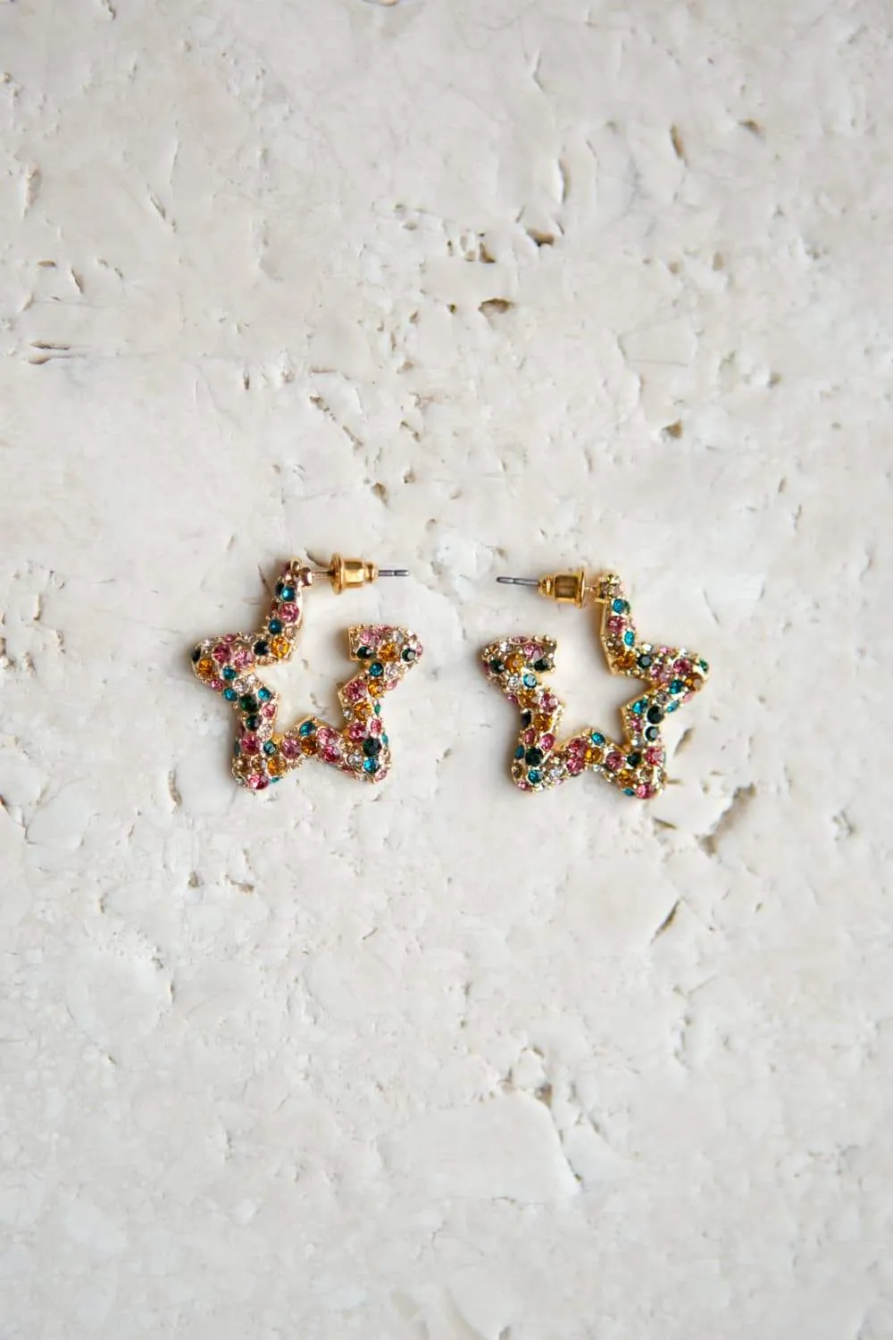 Rainbow Crystal Star Hoop Earrings