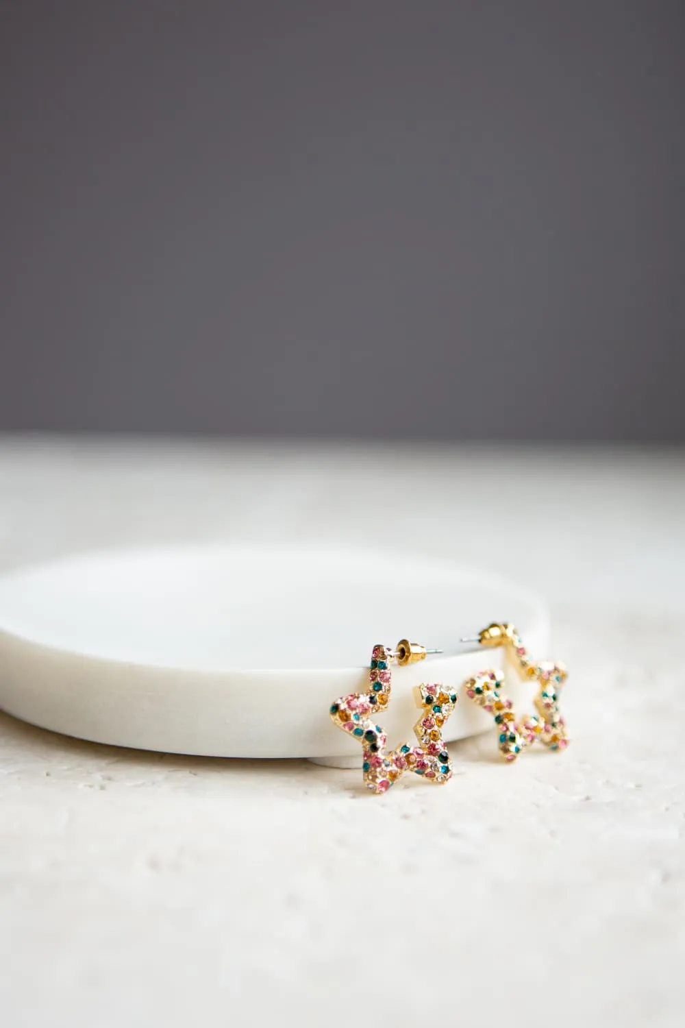 Rainbow Crystal Star Hoop Earrings