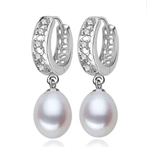 Real Pearl hoop Earrings, Natural Freshwater pearl earrings For Women with 925 sterling Silver Jewelry