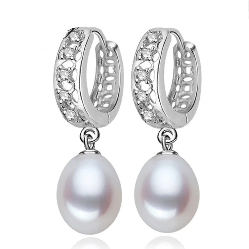 Real Pearl hoop Earrings, Natural Freshwater pearl earrings For Women with 925 sterling Silver Jewelry