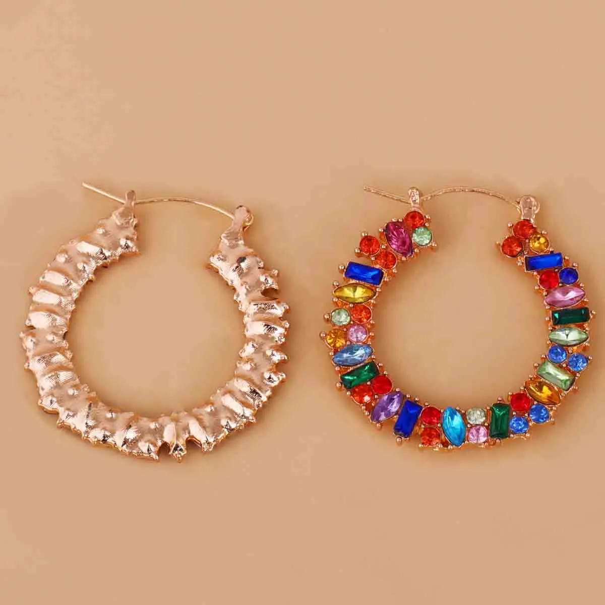 Red Multicolor Crystal & Cubic Zirconia Hoop Earrings