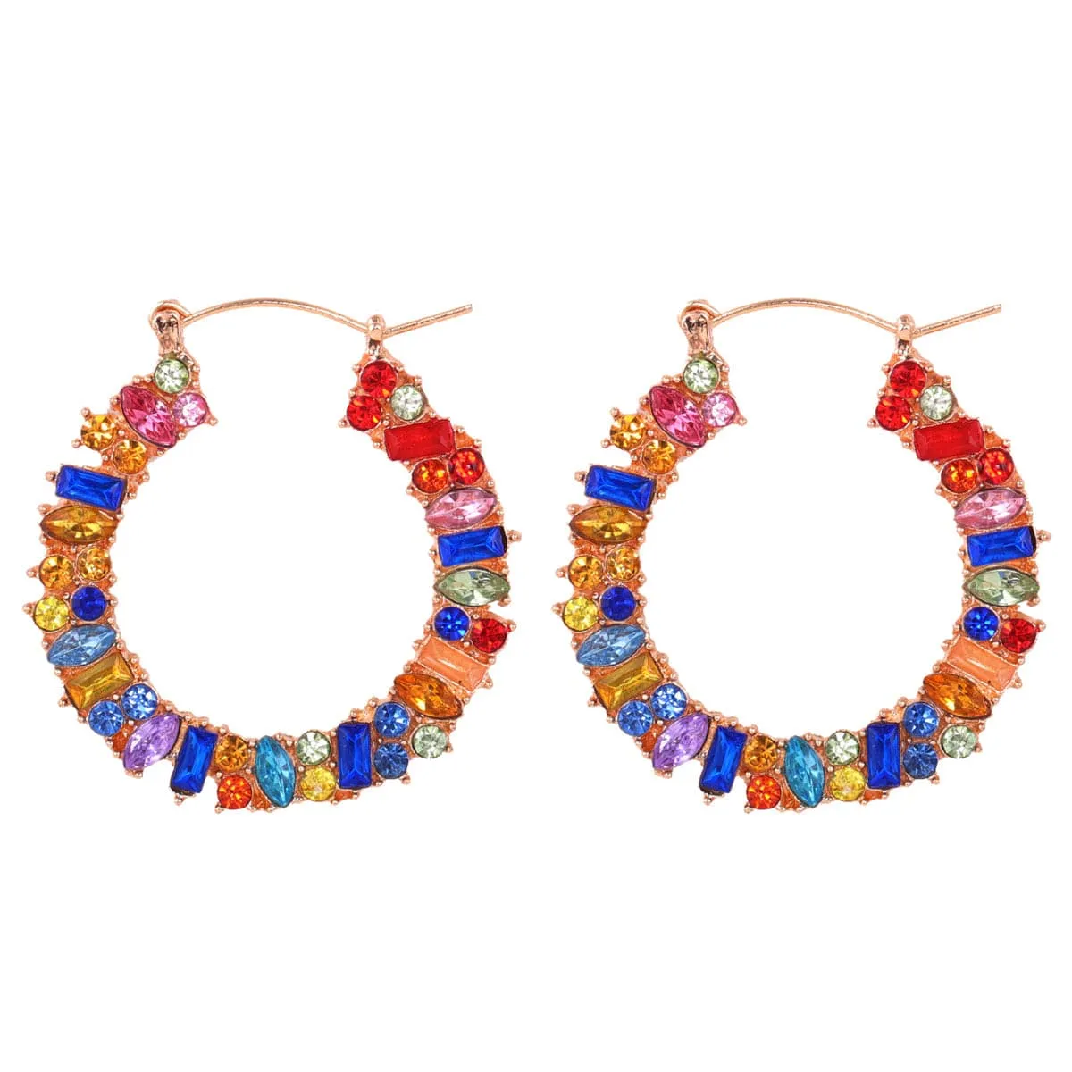 Red Multicolor Crystal & Cubic Zirconia Hoop Earrings