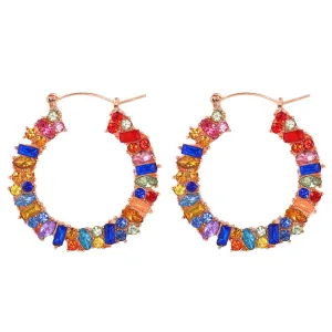 Red Multicolor Crystal & Cubic Zirconia Hoop Earrings