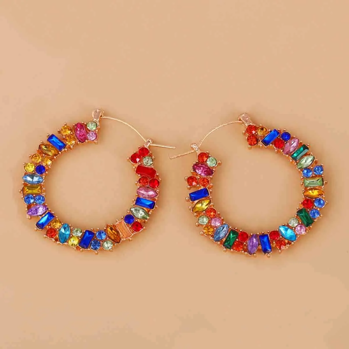 Red Multicolor Crystal & Cubic Zirconia Hoop Earrings