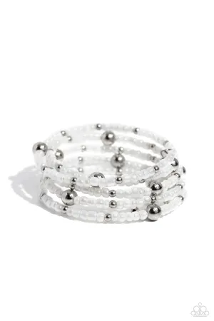 Refined Retrograde - White - Seed Bead Paparazzi Coil Bracelet
