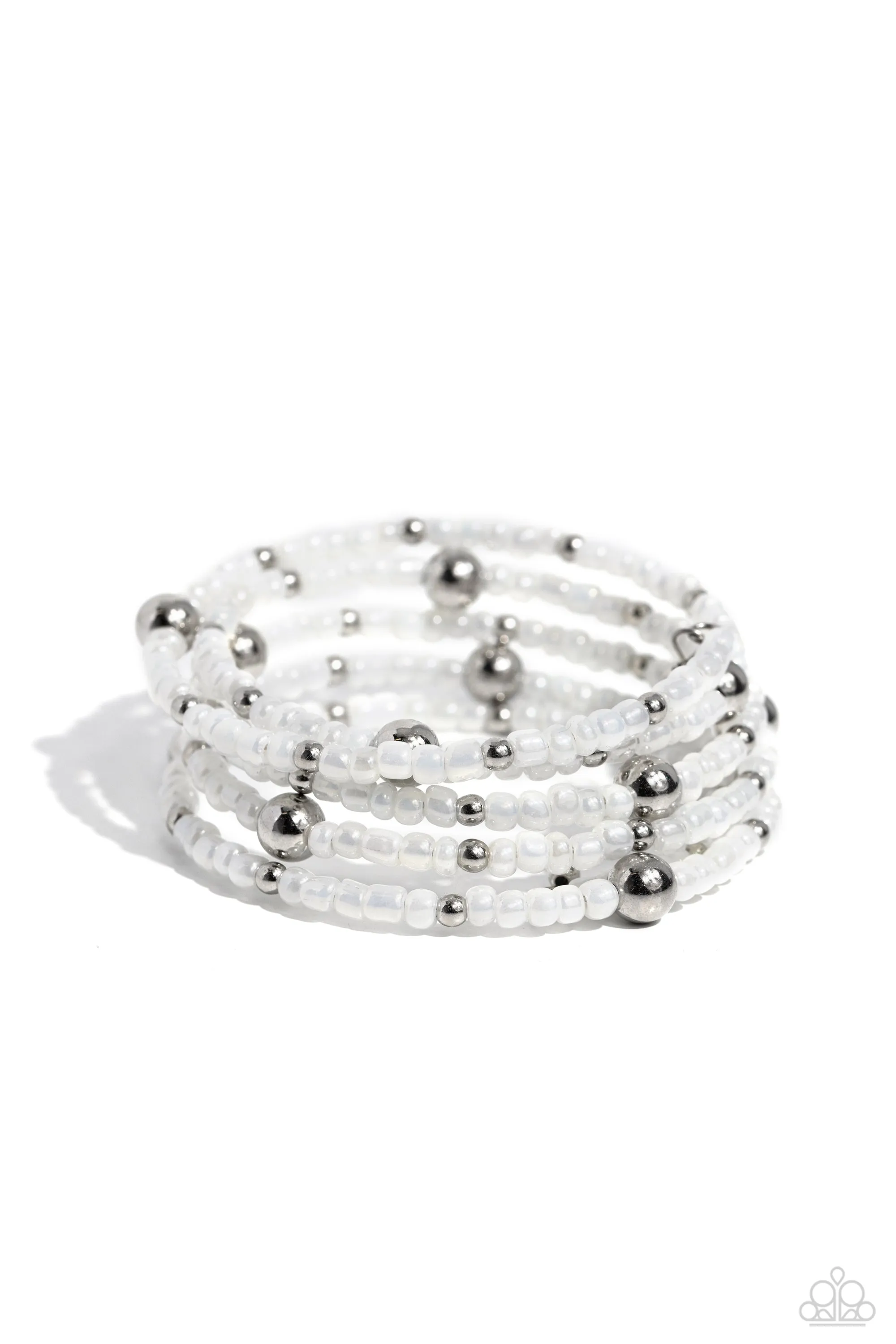 Refined Retrograde - White - Seed Bead Paparazzi Coil Bracelet